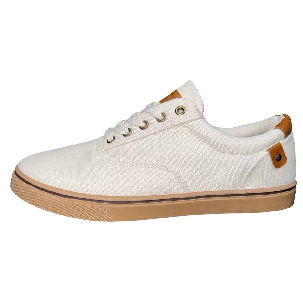 Lands End Mens Size 11 Sneakers Canvas Cream White Brown Gum Sole Low Top New